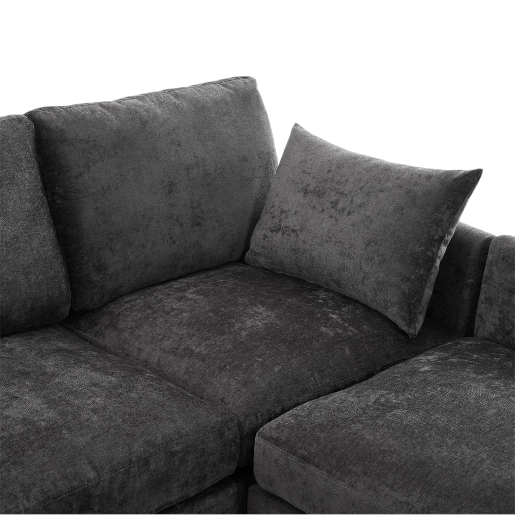 Sectional Sofa U-Shape Modular Chenille Black 5-Seat USB Ports 86.6x61.4 In