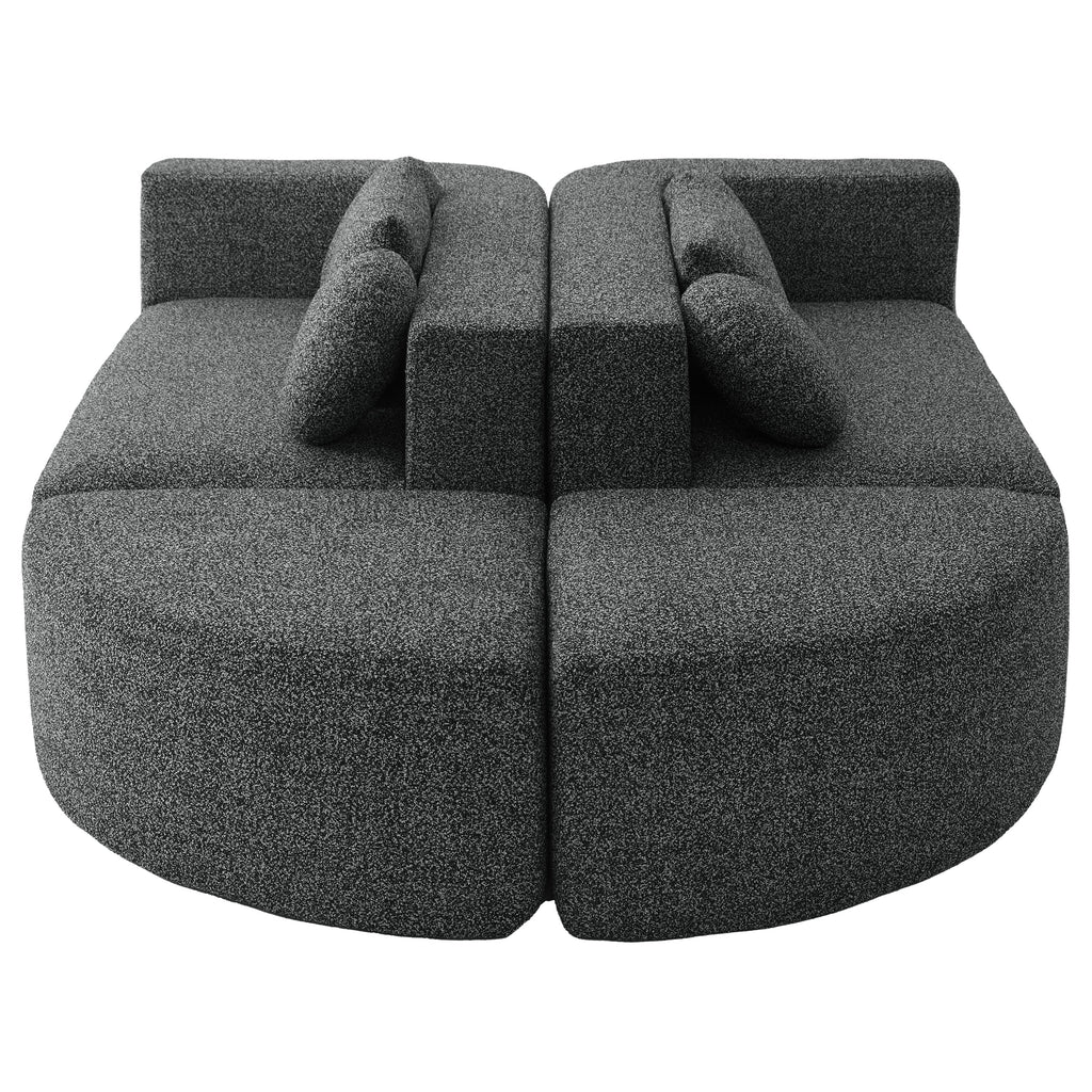 Sectional Sofa U-Shape Modular Boucle Black 6-Seat Deep Seating 114.9x64.5 In