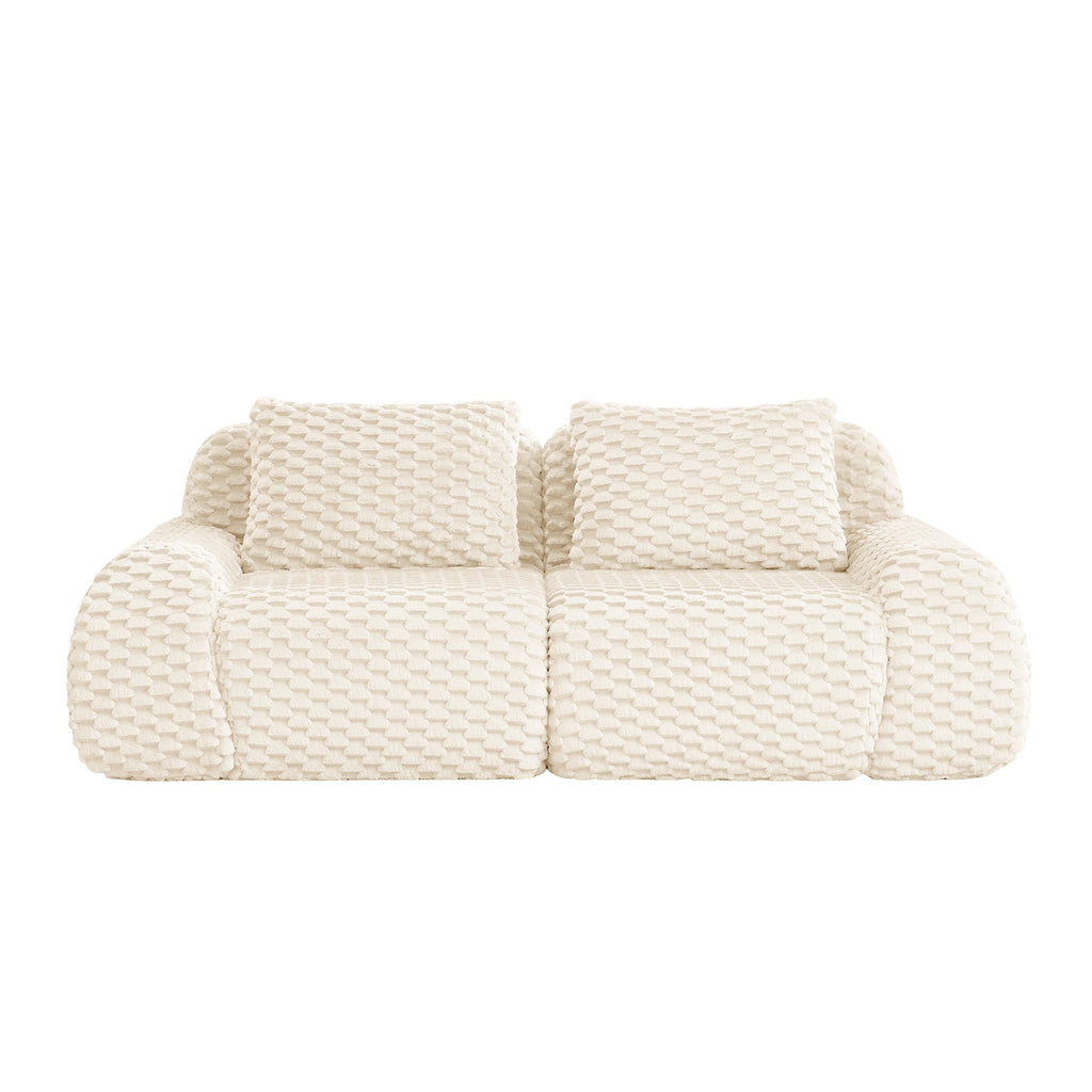 Sectional Sofa Modular Flannelette Cream Deep Seat 2 Seat No Assembly