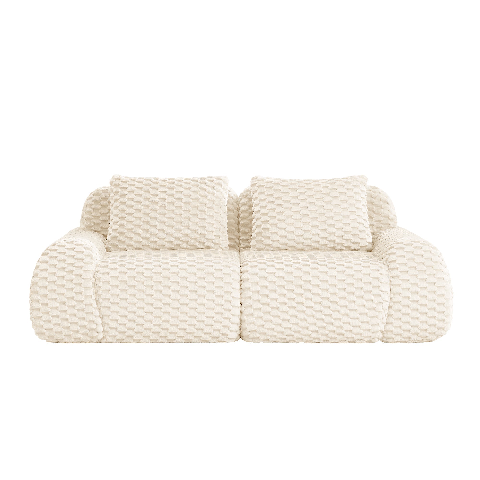 Sectional Sofa Modular Flannelette Cream Deep Seat 2 Seat No Assembly