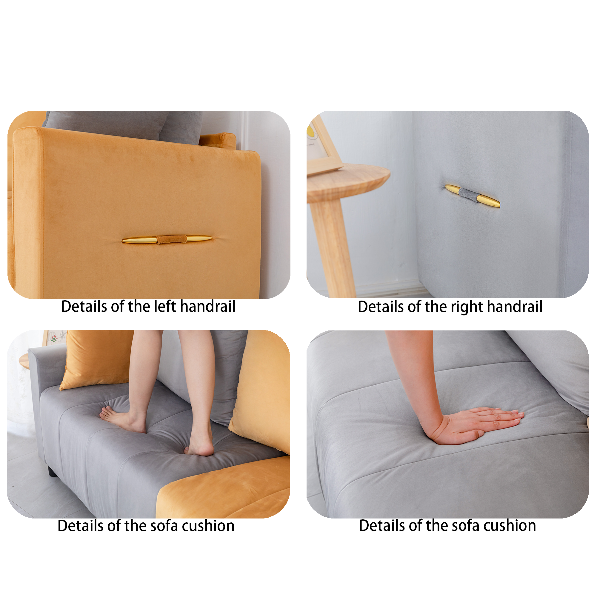 Sofa Modern Velvet Two-Tone Gray Yellow 2 Seat 82 In