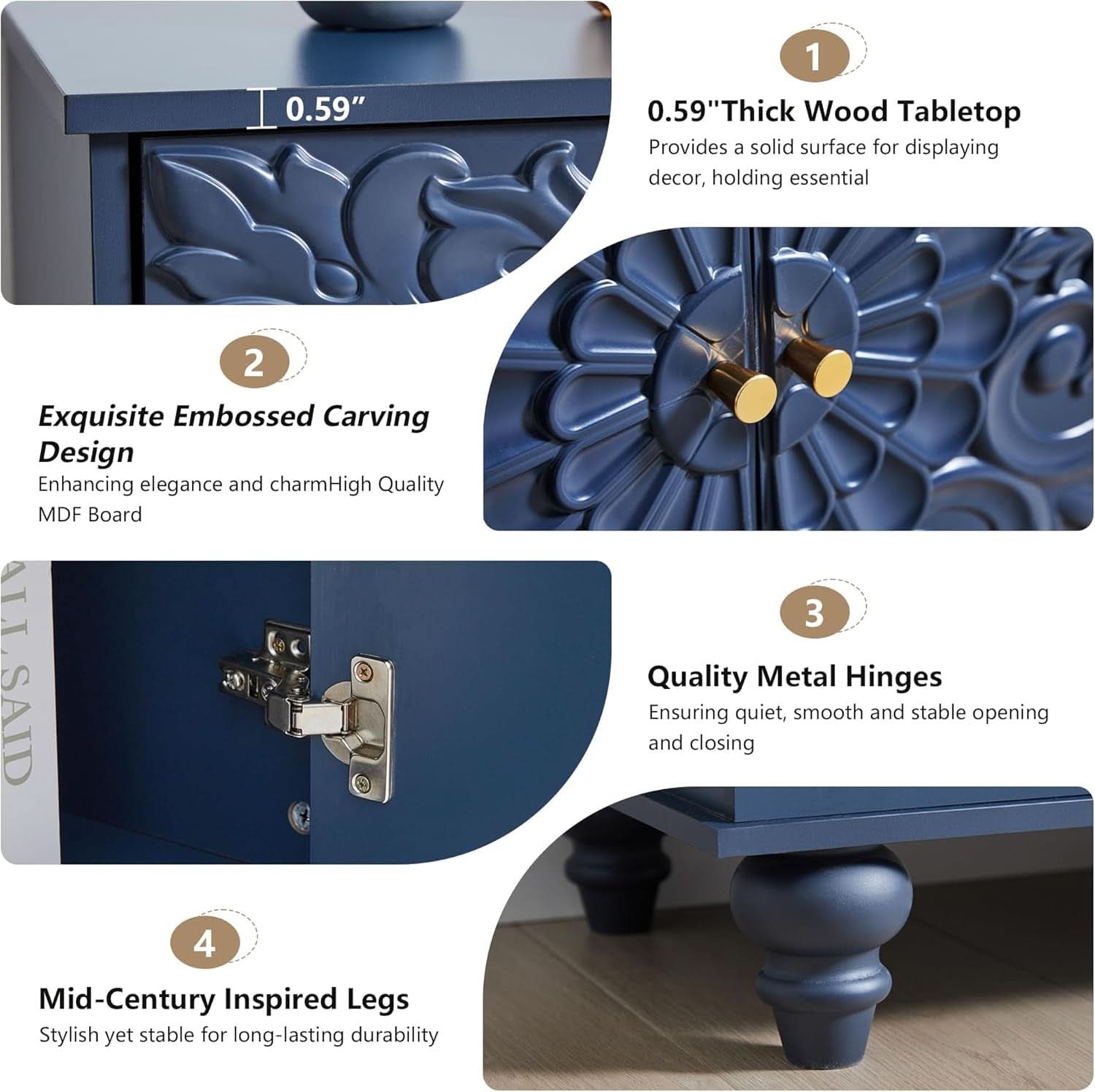 Midnight Blue Luxury Accent Sideboard With 2 Doors