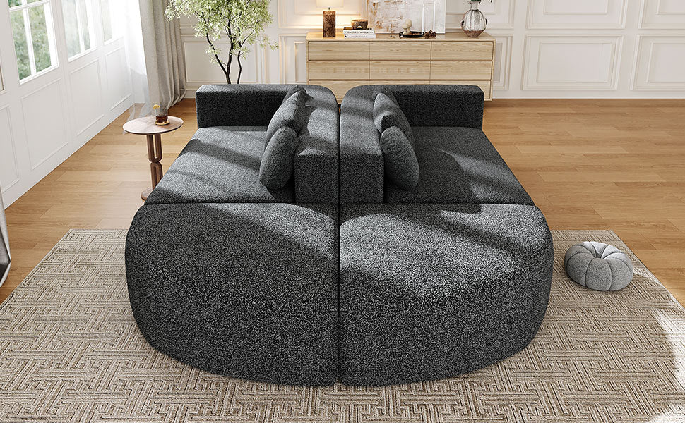 Sectional Sofa U-Shape Modular Boucle Black 6-Seat Deep Seating 114.9x64.5 In