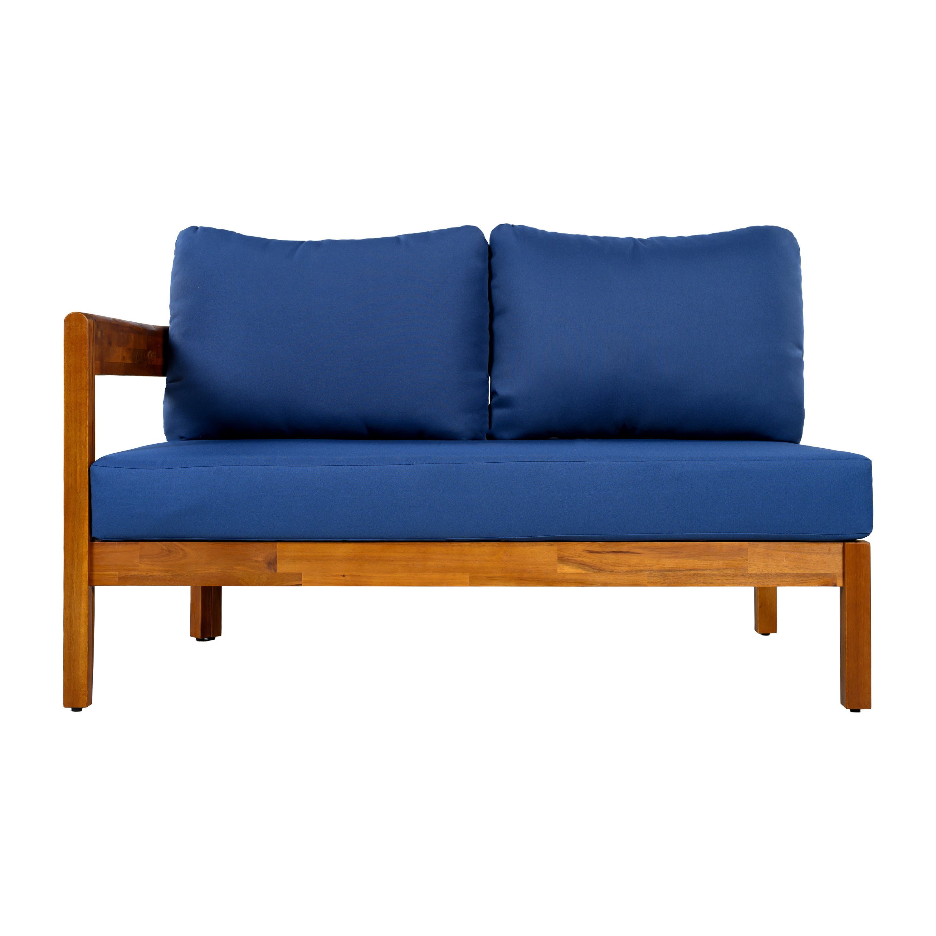 Outdoor Sofa Set Acacia Wood Arc Frame Blue Cushions L-Shape 6 Piece