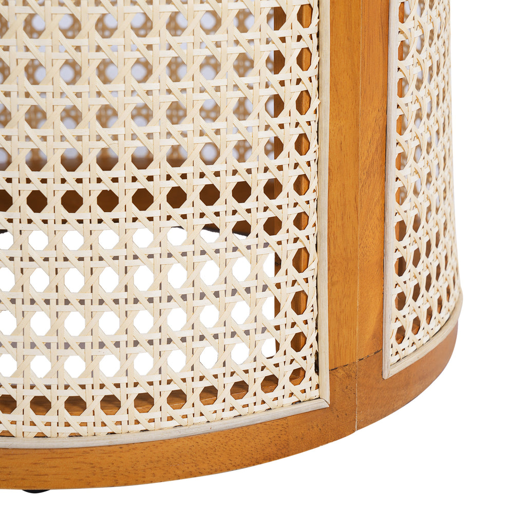15.70' Round End Table, Hollow Woven Side Table, Small Rubber Wood Nightstand,