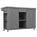 Outdoor Kitchen Island Fir Wood Kitchen Island with Stainless Steel Top, Ample Storage, Towel and Spice Racks, Bottle Opener, Grey