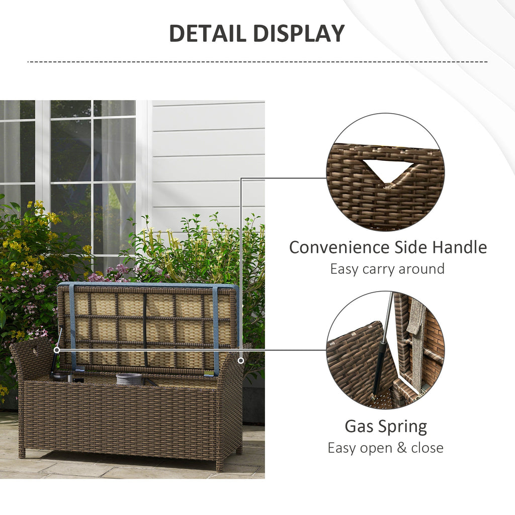 Outdoor Storage Bench PE Rattan Dark Blue 27 Gallon 2 in 1 with Cushion