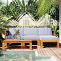 Outdoor Patio Sectional Set Acacia Wood Gray Cushions 5 Piece X-Back