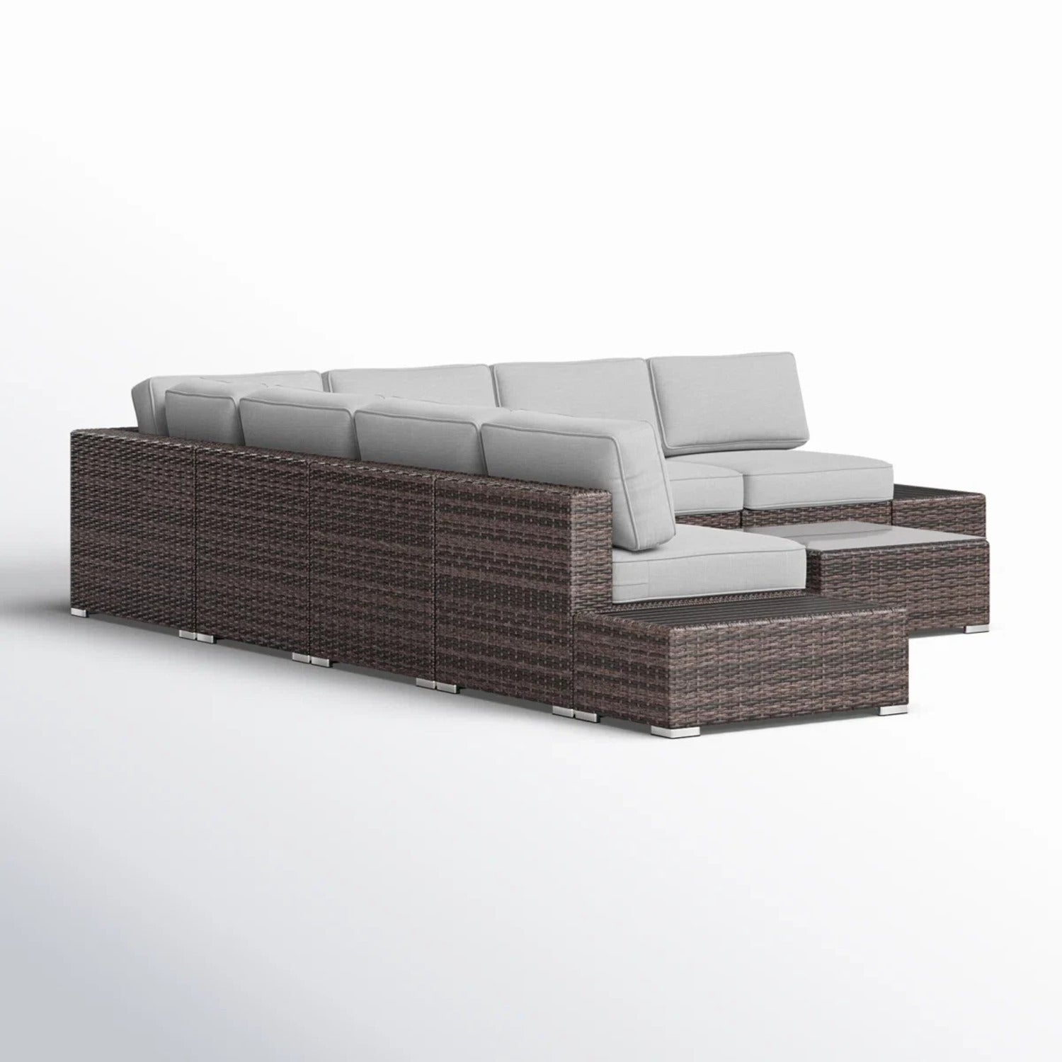 Outdoor Sectional Set HDPE Wicker Aluminum Gray 10 Piece 212 LB
