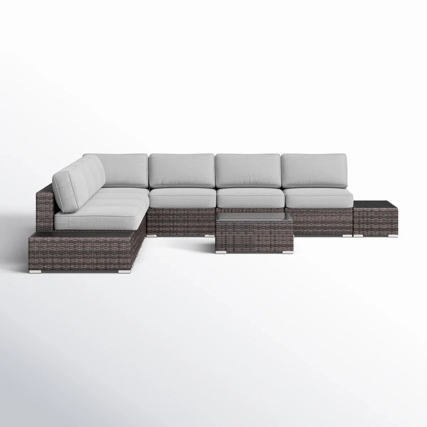 Outdoor Sectional Set HDPE Wicker Aluminum Gray 10 Piece 212 LB
