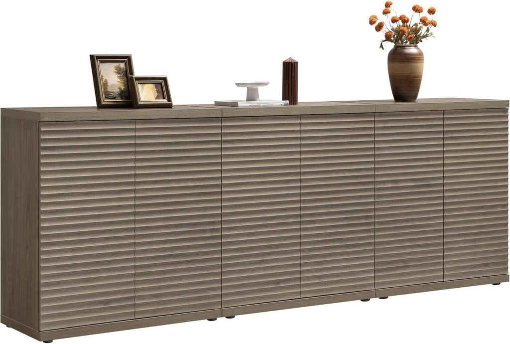 Modern Buffet Cabinet With Wave Panel Doors Large Storage