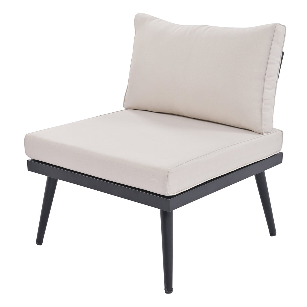 Outdoor Sectional Set Acacia Wood Steel Beige Cushion 6 Piece Seats 5
