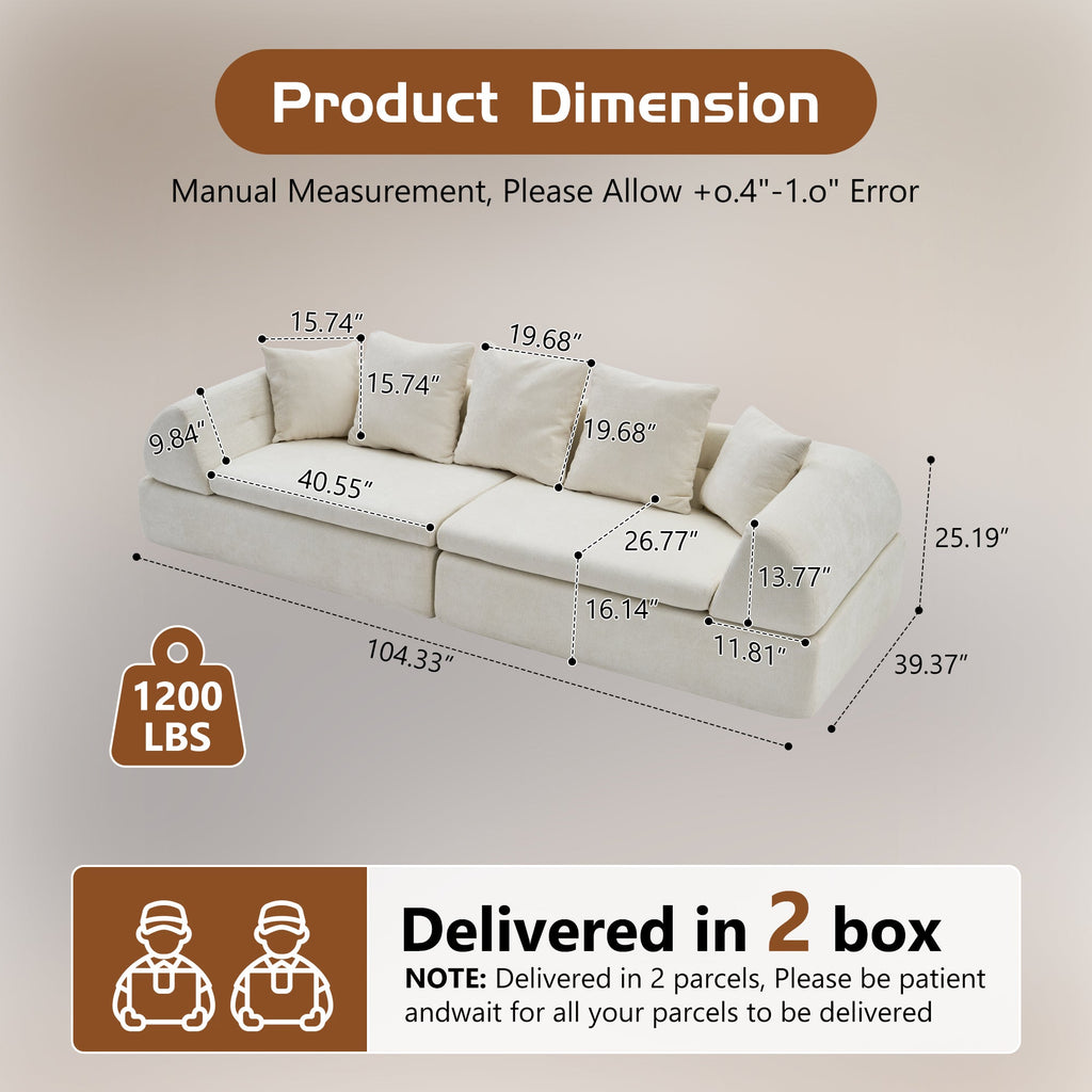 Sectional Sofa Cloud Modular White 4 Seat 104 In No Assembly Deep Seat