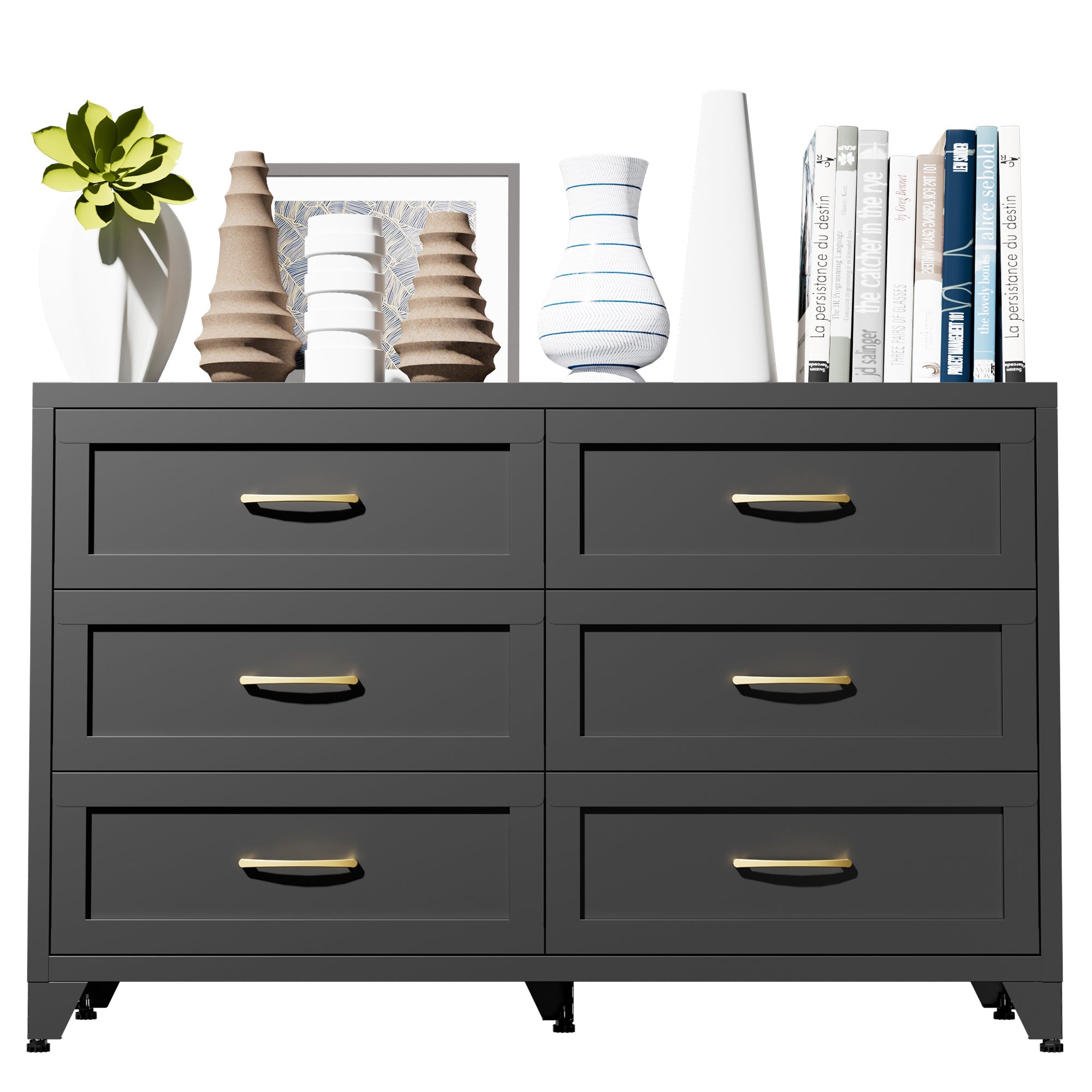 Dresser 6-Drawer Black Steel Smooth-Glide Powder Coat 47.3x15.8x30 In