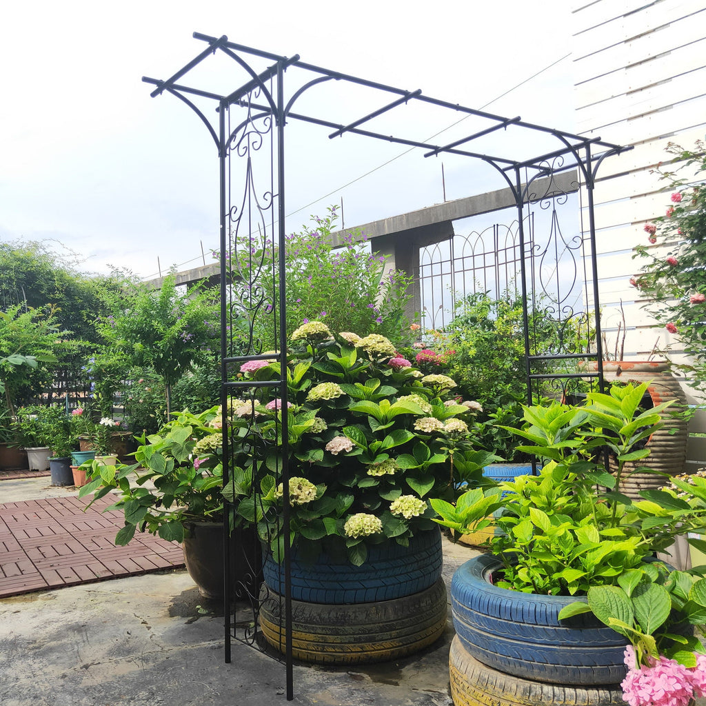 Metal Garden Arch Climbing Plants Support Rose Arch Outdoor - Black