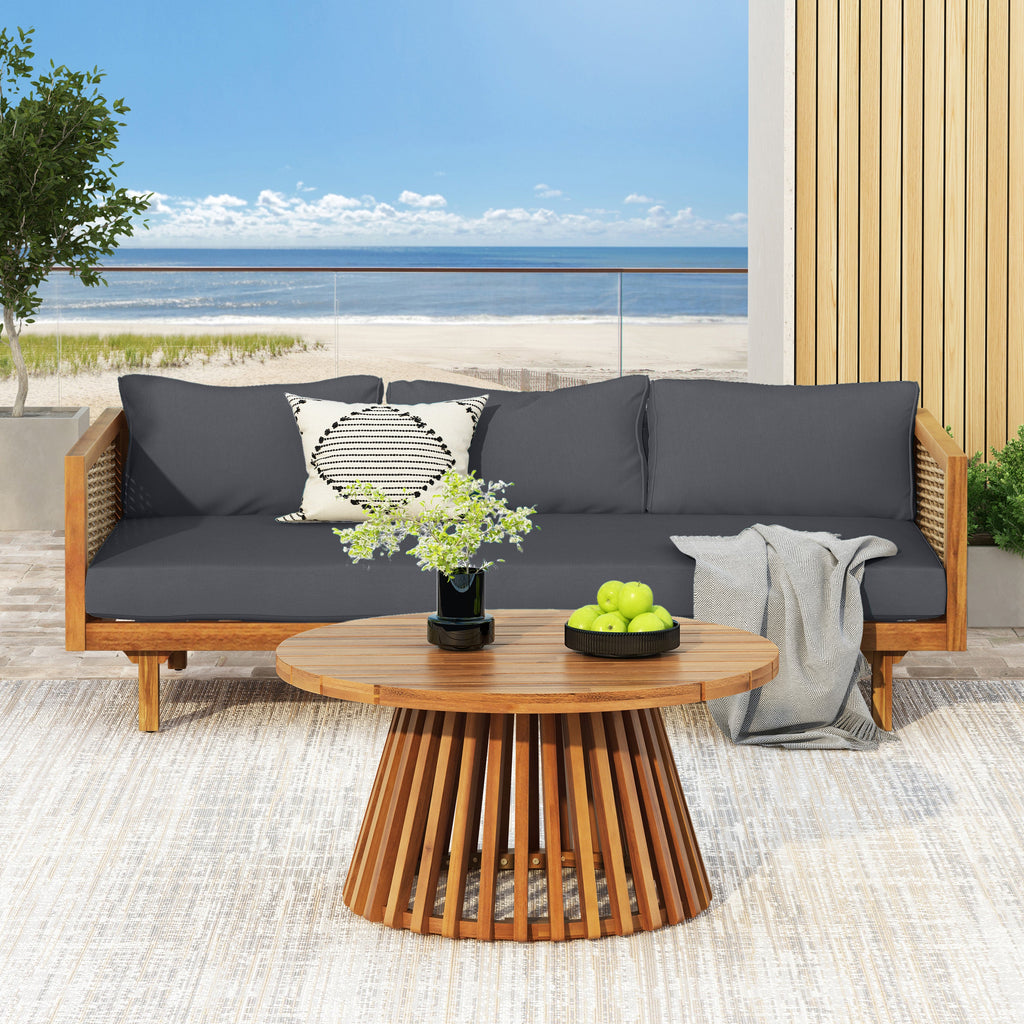 Outdoor Patio Set Acacia Wood Wicker Teak Dark Gray Daybed 2 Piece 600 LB