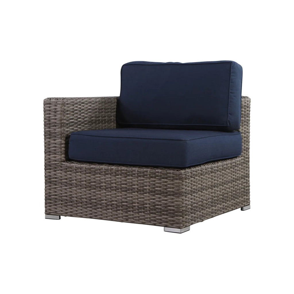 Outdoor Chair One-Arm Sectional HDPE Wicker Aluminum Navy 300 LB