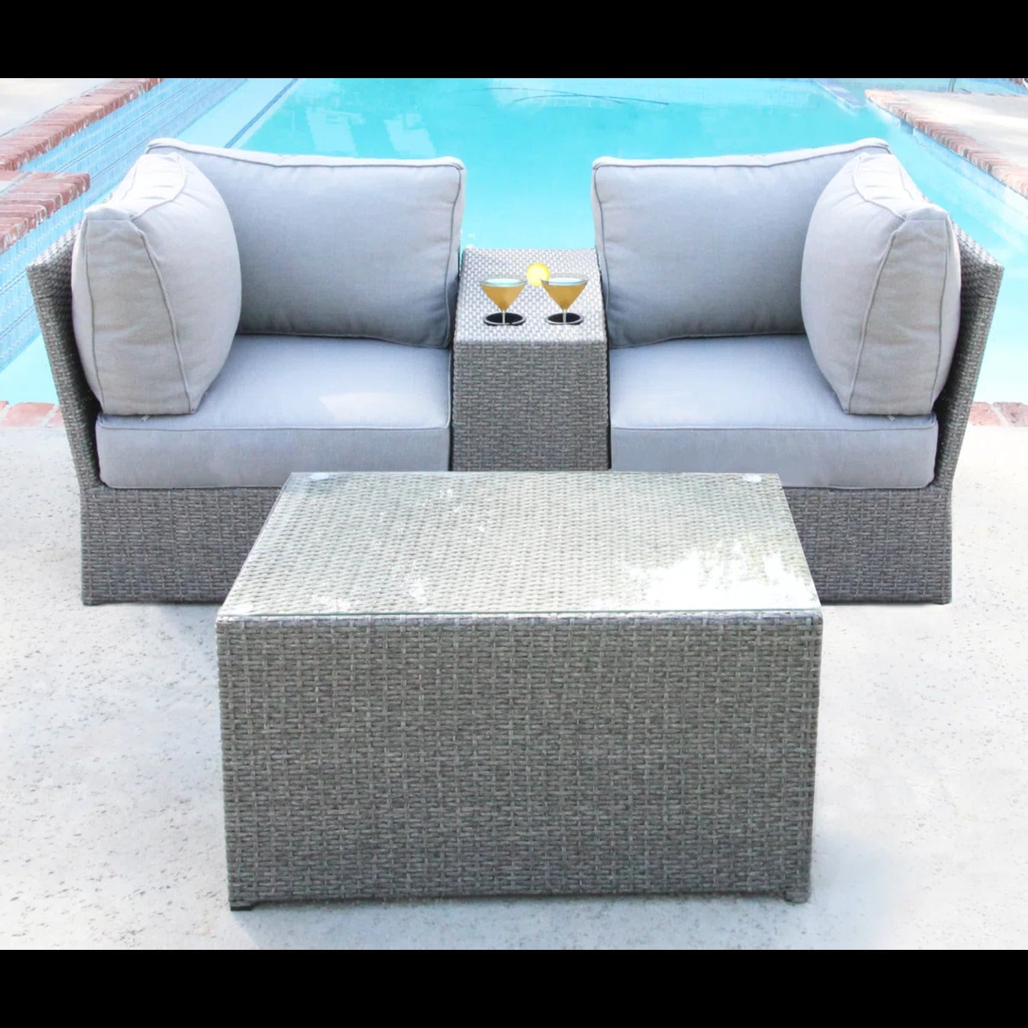 Outdoor Sectional Set HDPE Wicker Aluminum Gray 4 Piece Fully Assembled