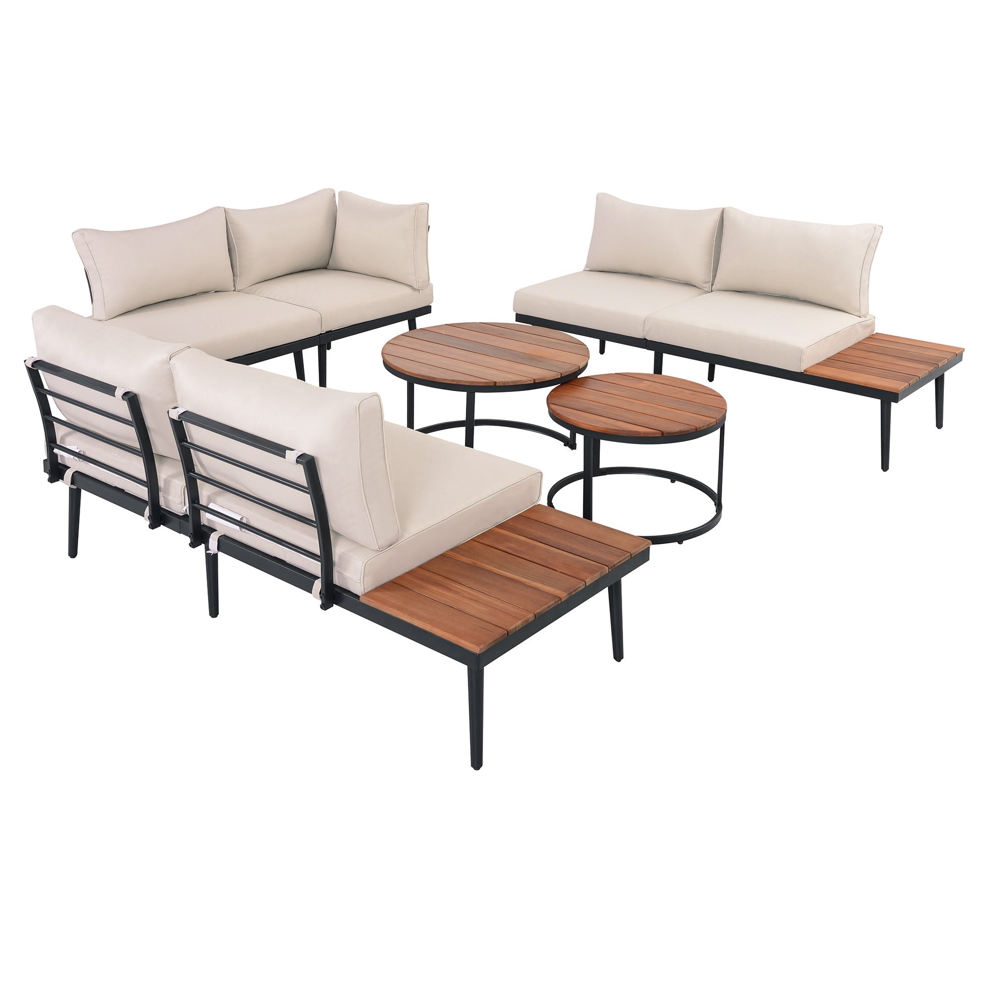 Outdoor Sectional Set Acacia Wood Steel Beige Cushion 6 Piece Seats 5
