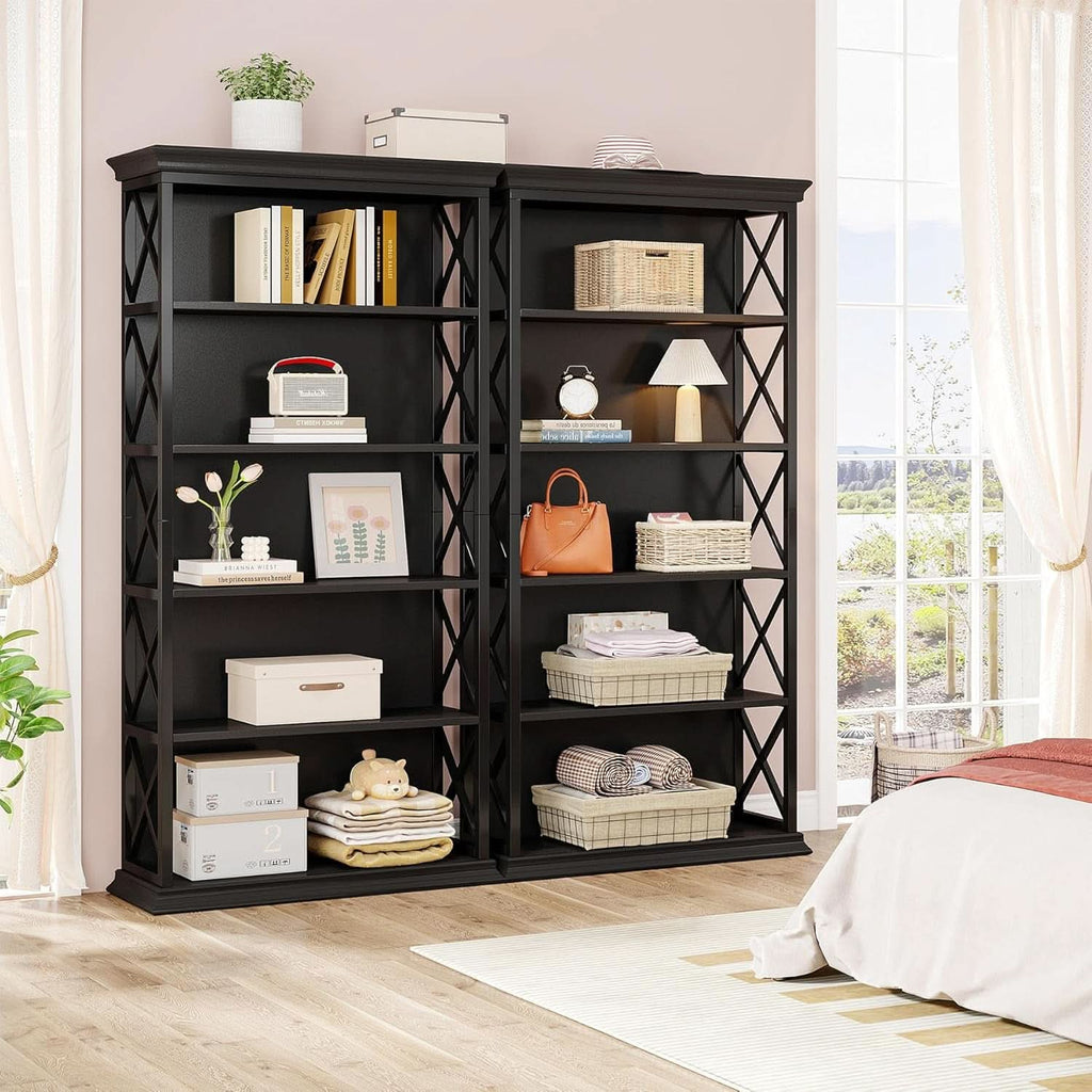 71 Inch 6 Tier Industrial Bookcase Floor Standing All Black