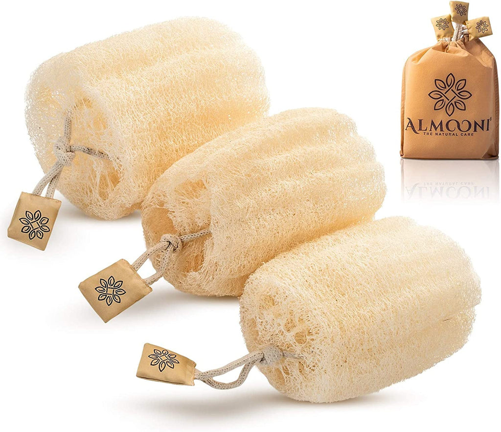 Natural Egyptian Loofah Body Scrubber Set - 3 Count Exfoliating Sponge for Ultimate Clean, Perfect for Men and Women