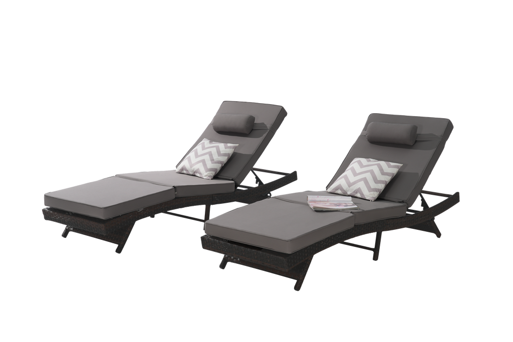Outdoor Reclining Lounge Chair PE Rattan Dark Gray Set of 2