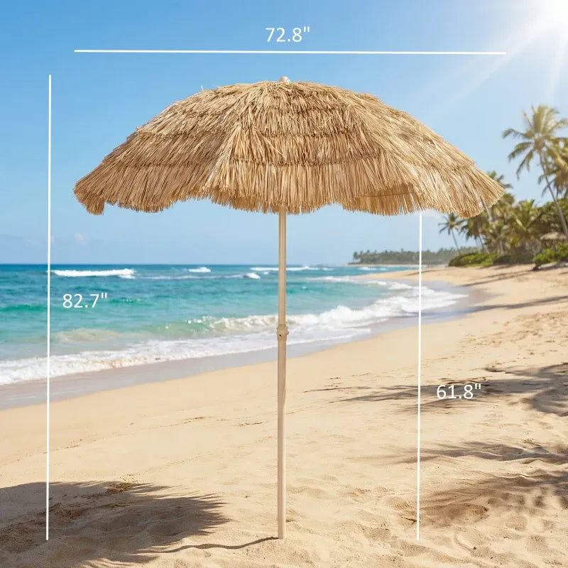 Outdoor Tiki Umbrella Faux Straw Khaki Brown 72.8in UPF 30