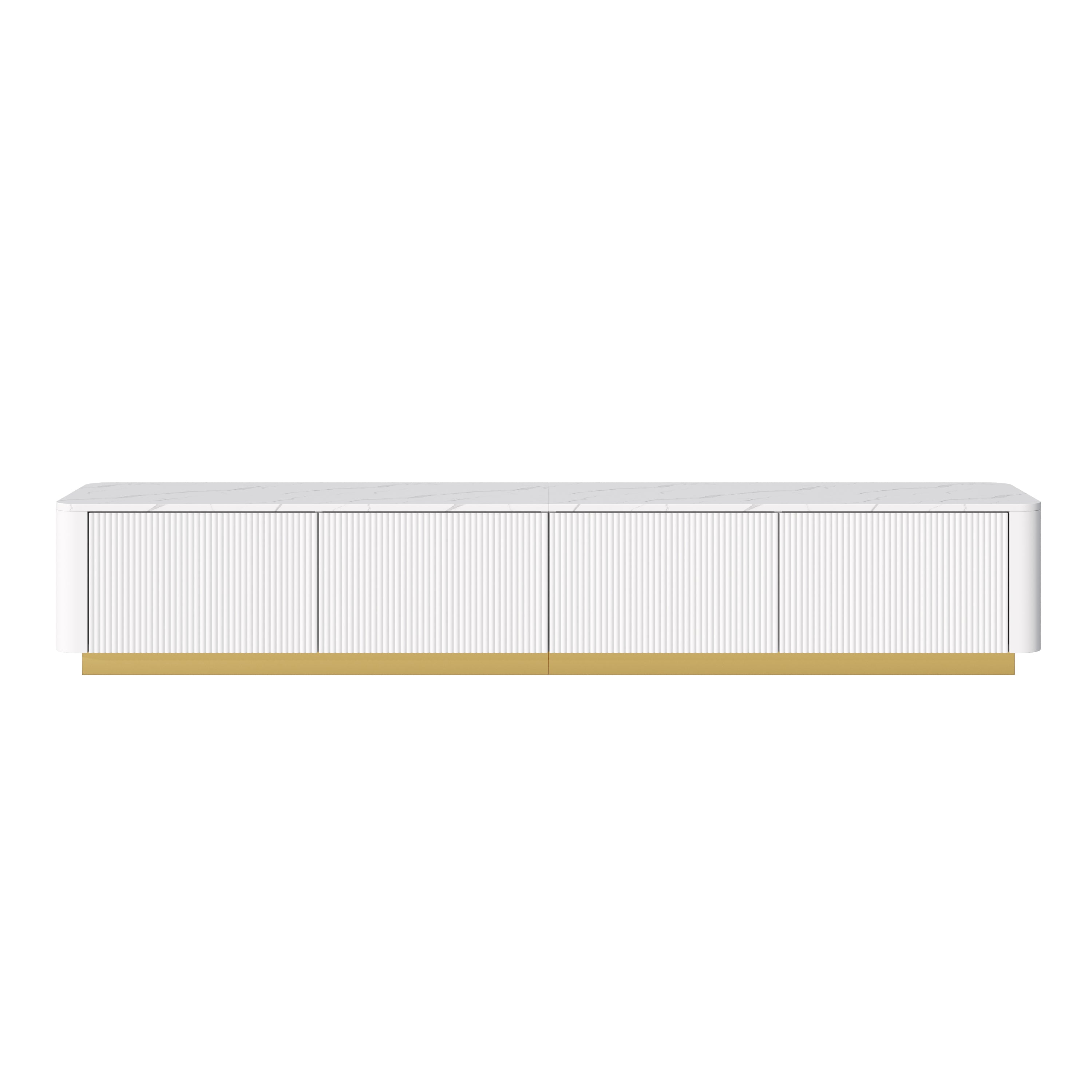 Luxury Fluted White TV Stand Faux Marble Top 4-Drawer 85