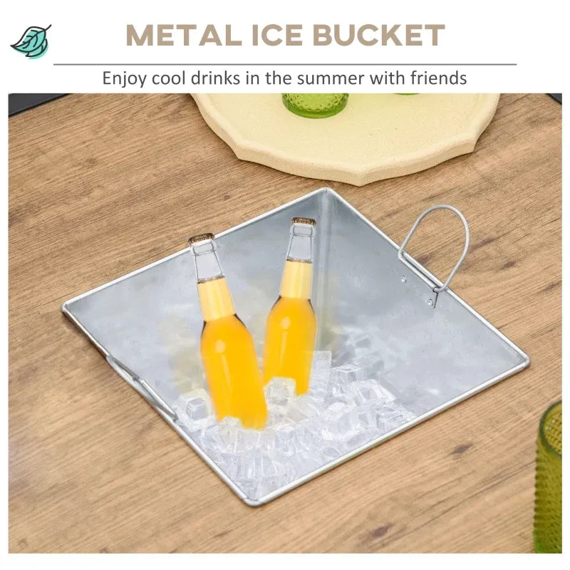 Outdoor Dining Set Steel Mesh 5 Piece 4 Rocking Chairs Built In Ice Bucket