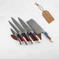 6-Piece Damascus Kitchen Knife Set with Butcher Cleaver — 7 to 13 Inch Blades with Full Tang