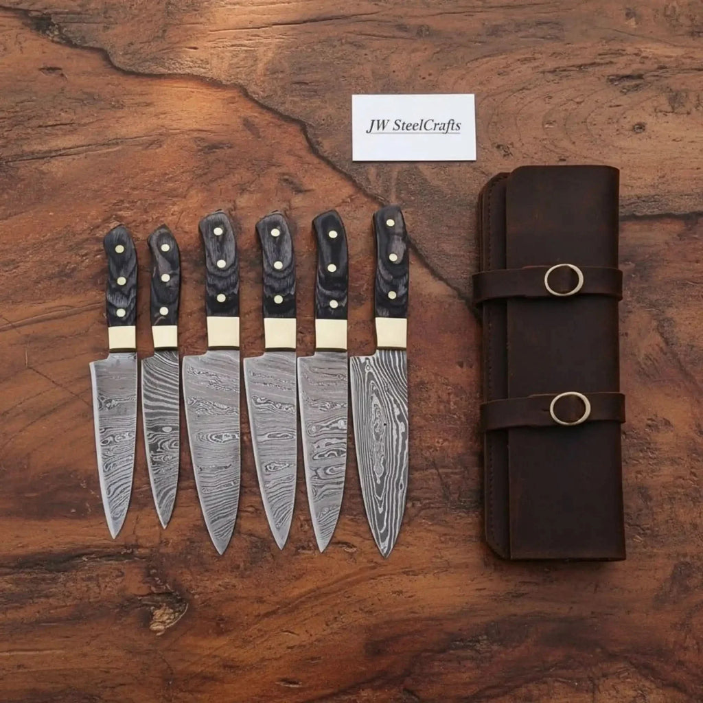 Handmade Damascus Knife Set, Chef Santoku Paring Knives, Pakka Wood Cutlery
