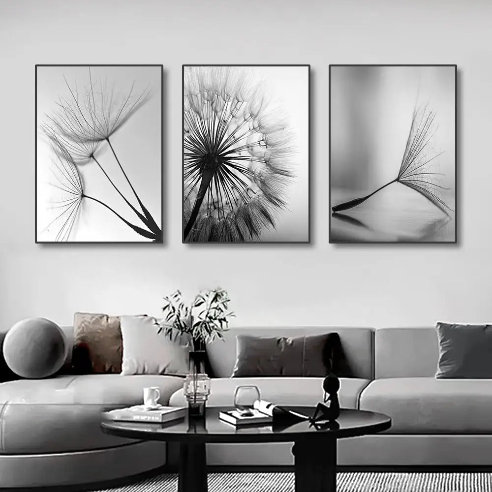 Dandelion Canvas Wall Art Black White