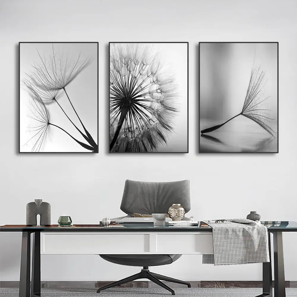 Dandelion Canvas Wall Art Black White