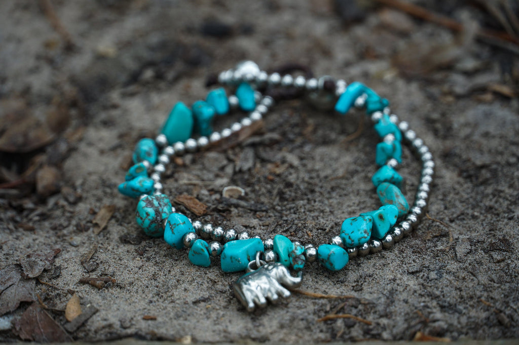 Boho Elephant Silver Stone Beaded Bracelet Set For Women