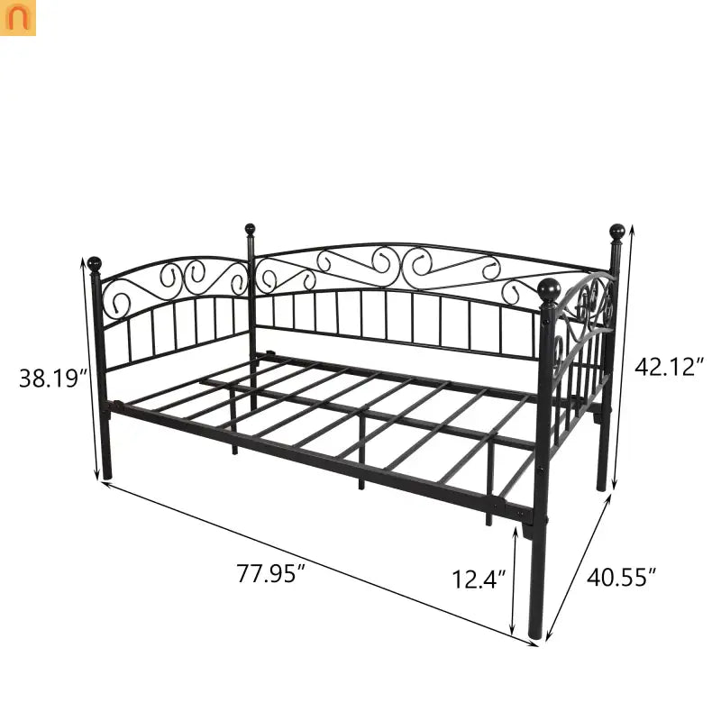 Daybed Metal Black Twin Headboard 450 lb No Box Spring 12in