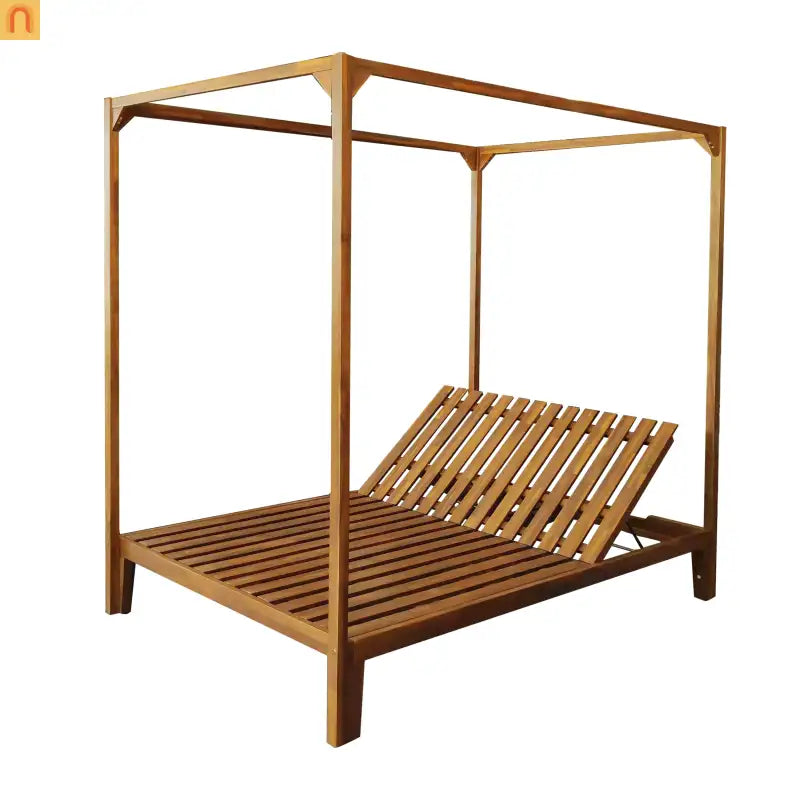 Outdoor Daybed Acacia Wood Teak Chaise Lounge with Curtains 79in