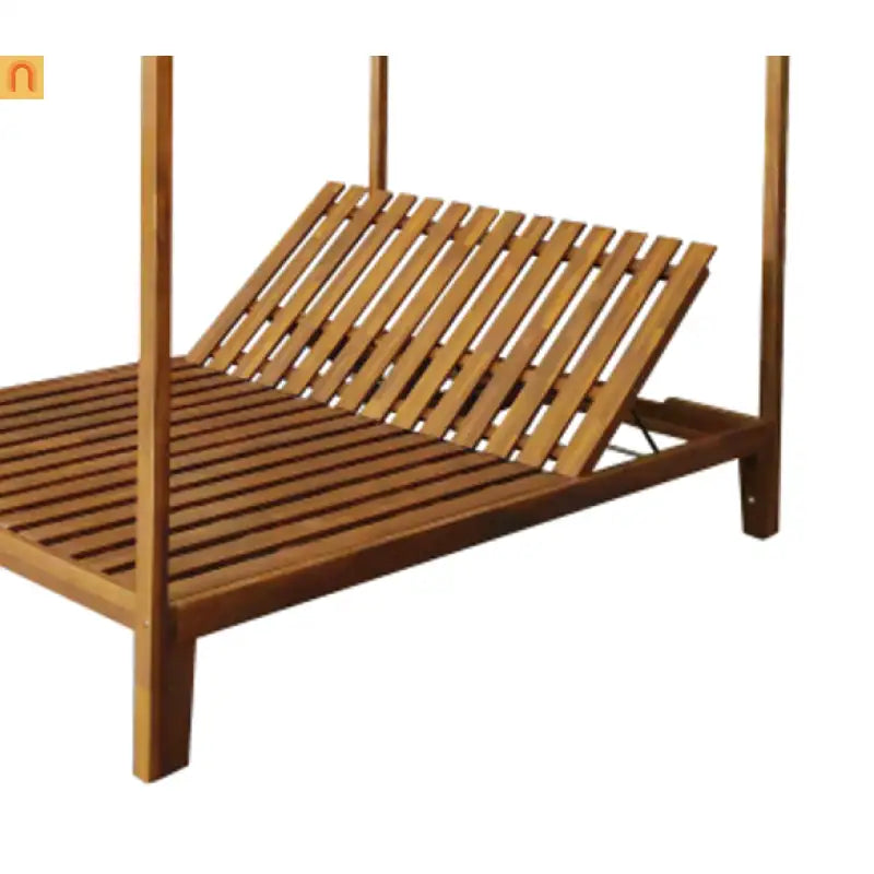 Outdoor Daybed Acacia Wood Teak Chaise Lounge with Curtains 79in