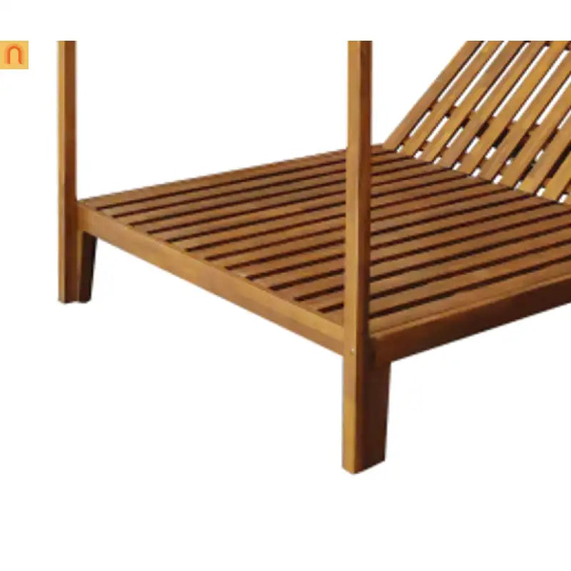 Outdoor Daybed Acacia Wood Teak Chaise Lounge with Curtains 79in
