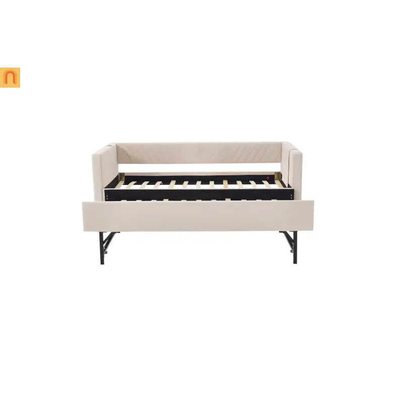 Chaise Lounge Velvet Beige Twin Trundle USB Port Side Pockets