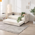 Chaise Lounge Velvet Beige Twin Trundle USB Port Side Pockets