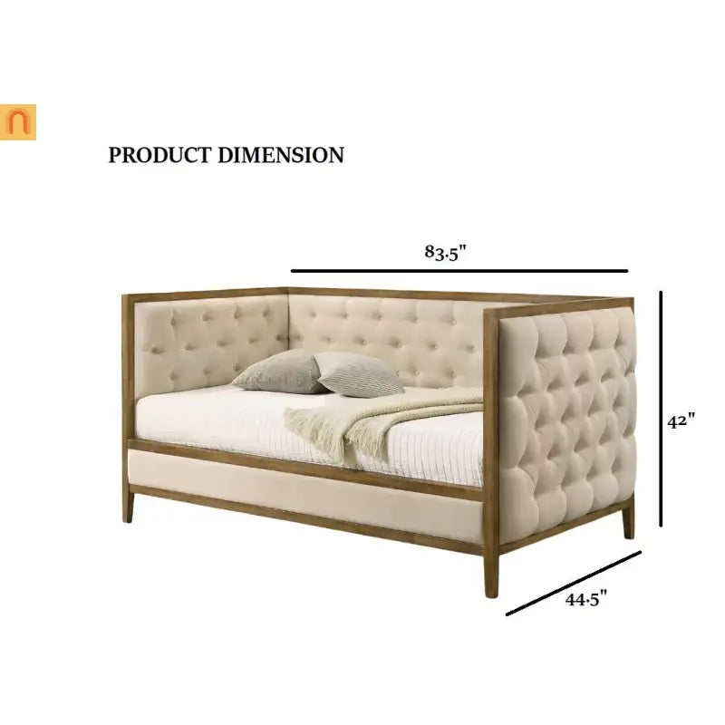 Chaise Lounge Daybed Oak Fabric Diamond Tufted Twin 83in