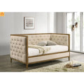 Chaise Lounge Daybed Oak Fabric Diamond Tufted Twin 83in