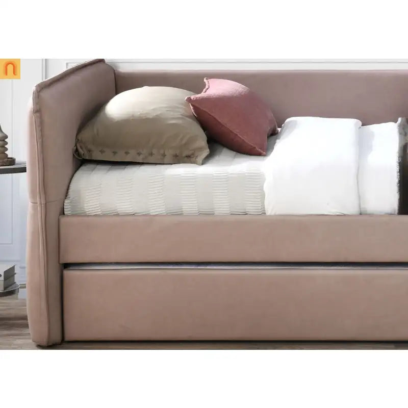 Daybed Upholstered Dusty Rose Polyester Twin Over Twin Trundle