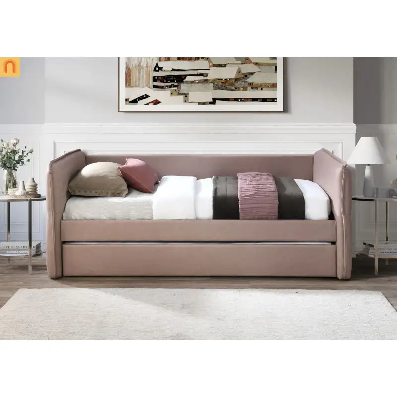 Daybed Upholstered Dusty Rose Polyester Twin Over Twin Trundle
