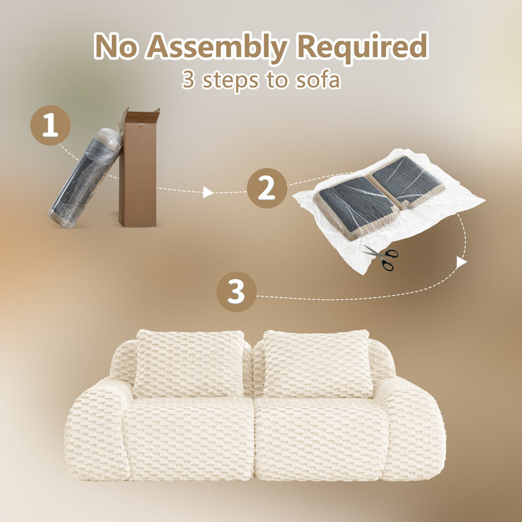 Sectional Sofa Modular Flannelette Cream Deep Seat 2 Seat No Assembly