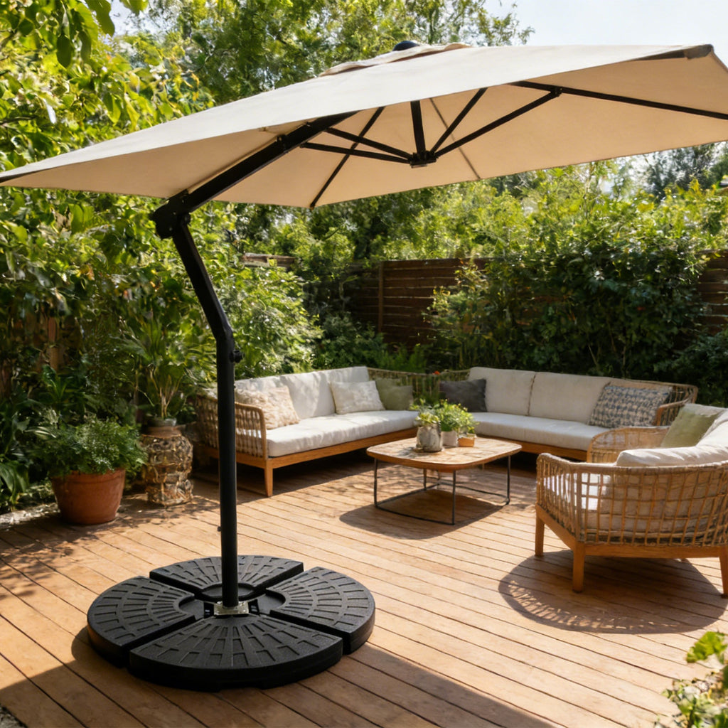 Patio Umbrella Base Fillable Black HDPE 4 Piece 220 LB Water or Sand