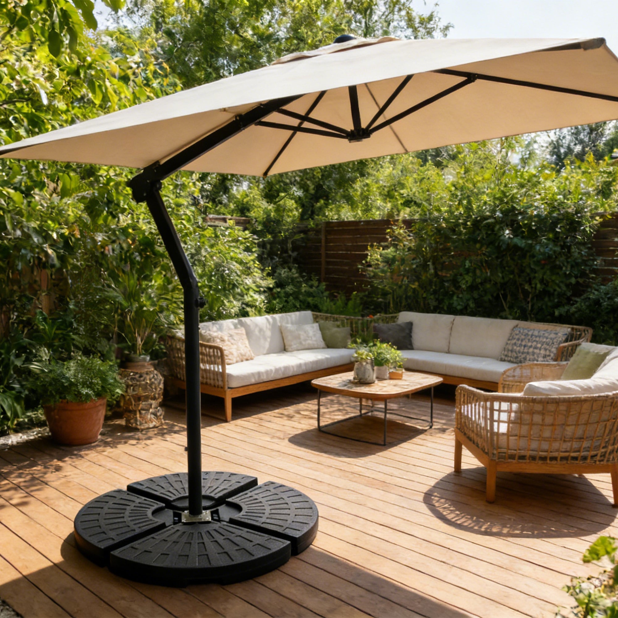 Patio Umbrella Base Fillable Black HDPE 4 Piece 220 LB Water or Sand
