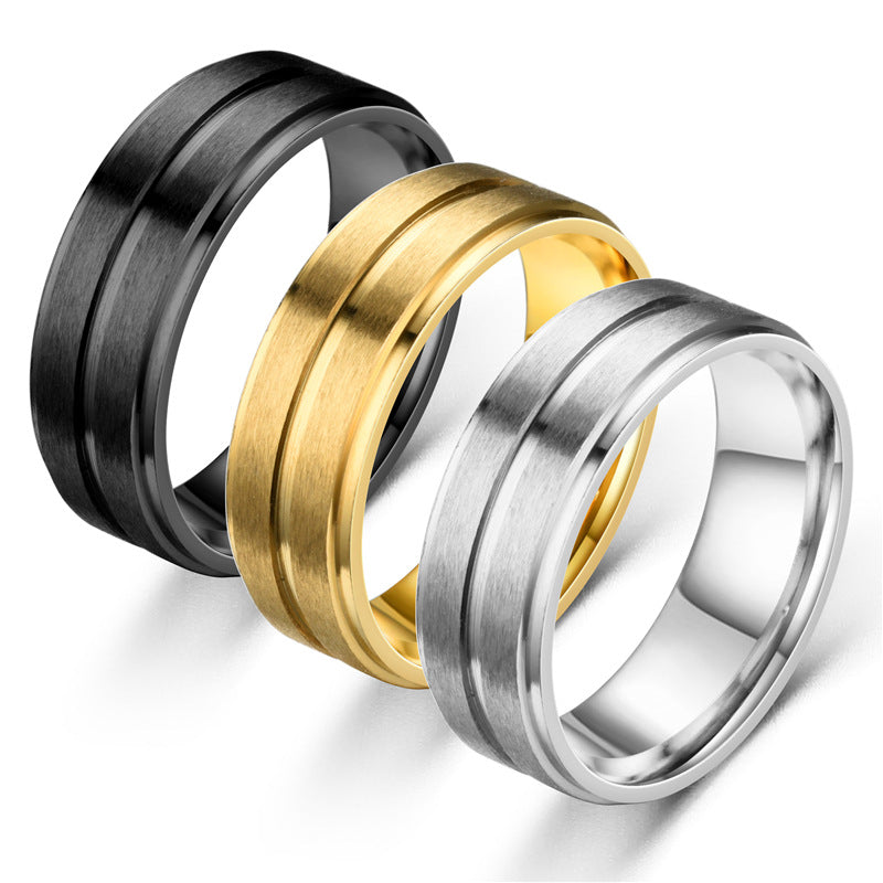 Wide Matte Double-step Simple Men's Ring