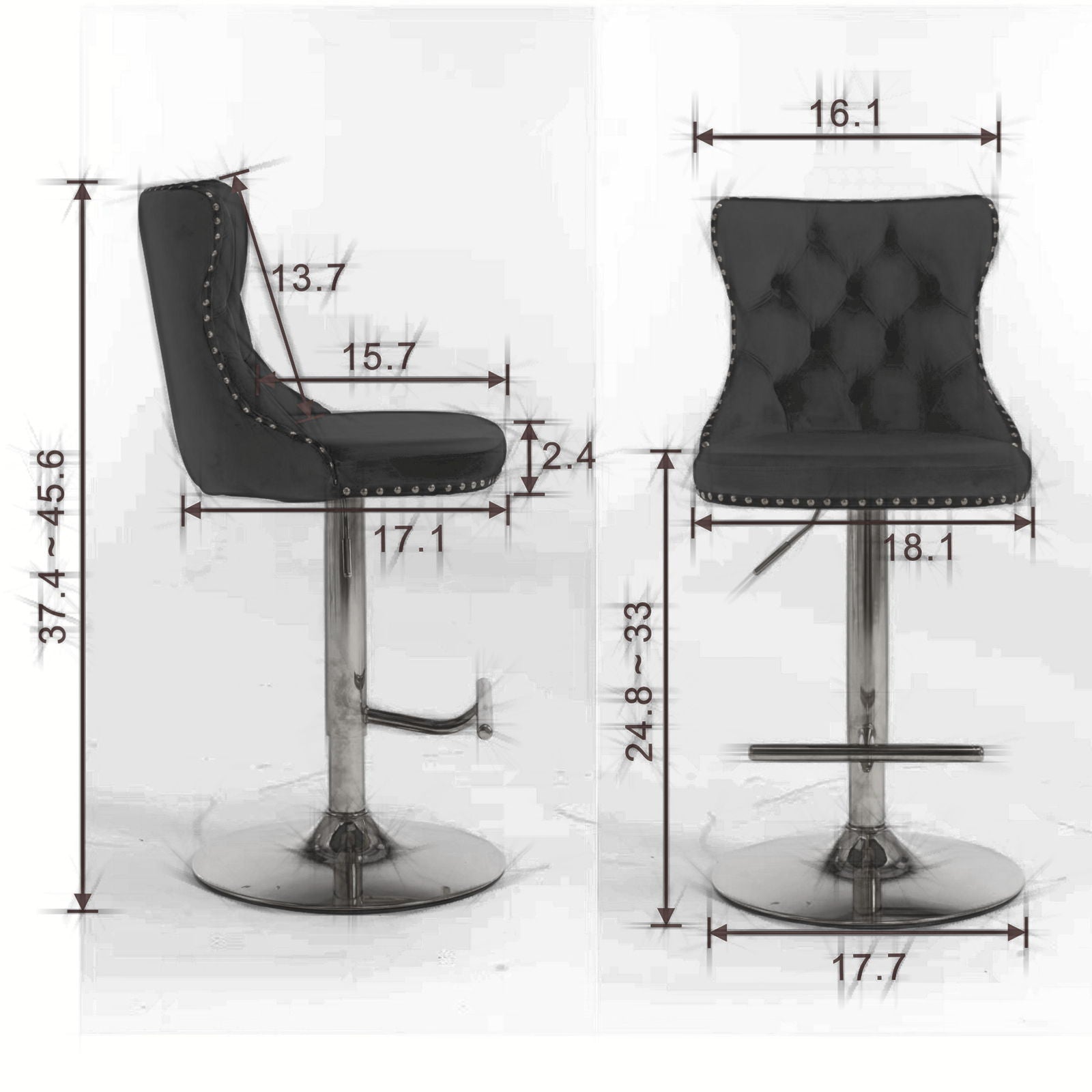 Swivel Barstools Adjusatble Seat Height From 25-33", Modern Upholstered Base Bar Stools With Backs Comfortable Tufted For Home Pub And Kitchen Island (Set of 2)