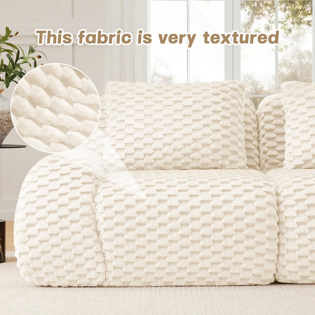 Sectional Sofa Modular Flannelette Cream Deep Seat 2 Seat No Assembly